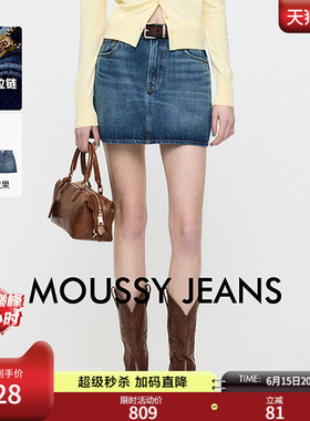 MOUSSY2026夏季新品复古丹宁风A字通勤百搭牛仔短裙010JS111-1801