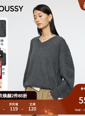 MOUSSY2025冬季新品慵懒学院风宽松廓形V领毛针织衫010IA170-8141