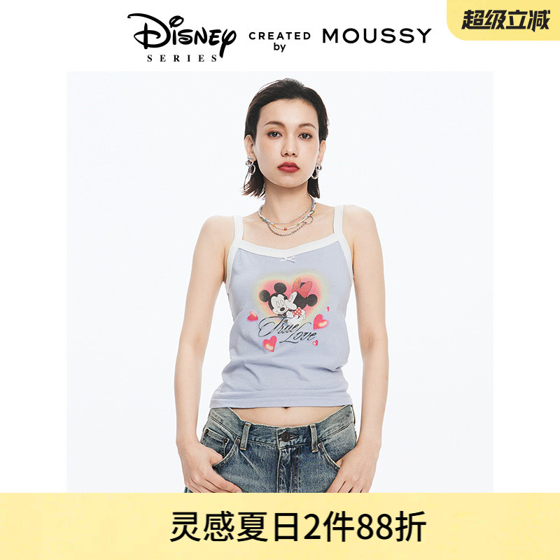 moussy爱心米奇米妮撞色小吊带