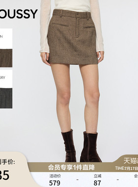 MOUSSY 春季新品复古通勤风高腰A字粗花呢短裙010IA331-3631