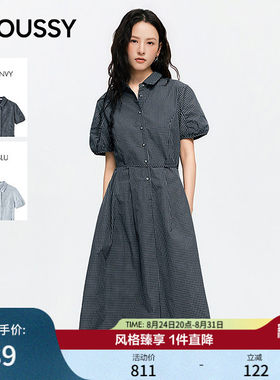 MOUSSY26夏季新品文艺泡泡袖显瘦格纹衬衫连衣裙028JSC33-1034