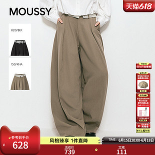 MOUSSY 2026夏季新品复古通勤风翻边格纹拼接长裤女028JSC31-1057