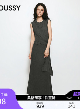 MOUSSY 2026夏季新品优雅淑女风系带垂感长款连衣裙028JSA83-1002