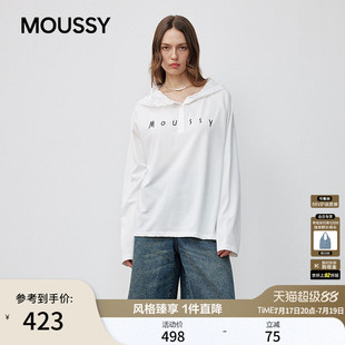 moussy春季新品休闲风蕾丝拼接长袖针织衫女028JSX90-1049