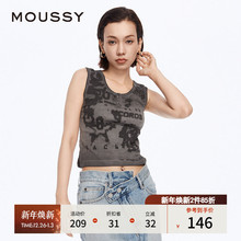 MOUSSY 夏季新品街头摇滚风做旧印花修身背心女028HSZ90-1481