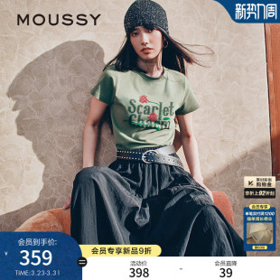MOUSSY早春休闲风字母玫瑰印花圆领短袖 0671 T恤028IAA90