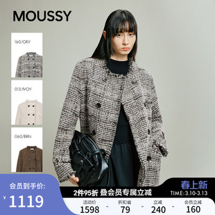 moussy秋季新品通勤风格纹撞色毛边小香风外套028IAA30-1043