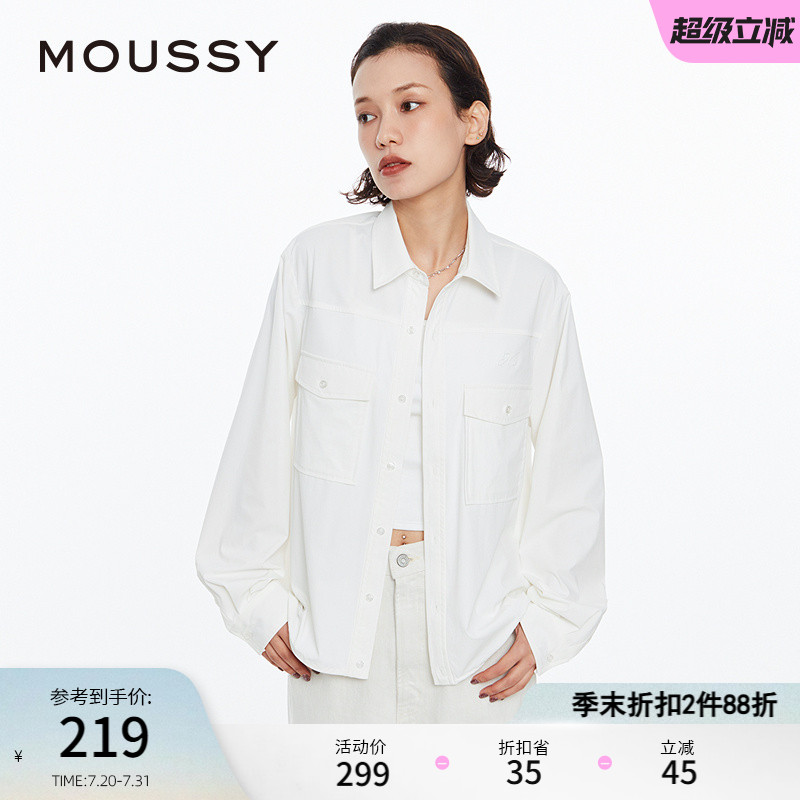 MOUSSY夏季cleanfit刺绣LOGO通勤简约风衬衫028HSZ30-1061