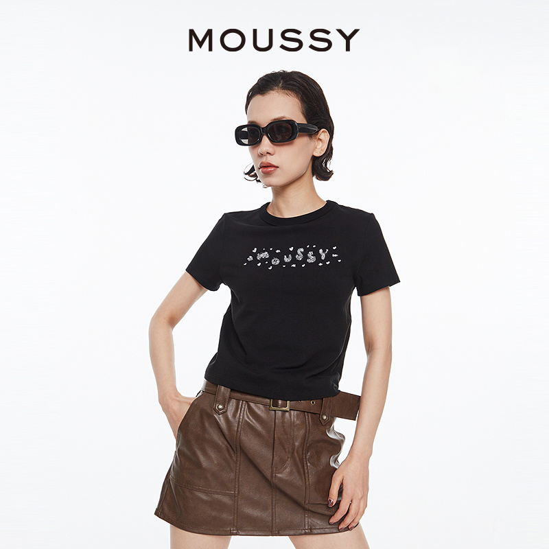 MOUSSY可爱甜辣LOGO短袖T恤
