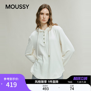 MOUSSY 春季新品休闲慵懒风抽绳连帽亨利领卫衣028IAC80-1020