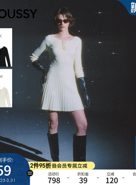 MOUSSY 2026春季新品优雅文艺风系带收腰百褶连衣裙010IA373-6371