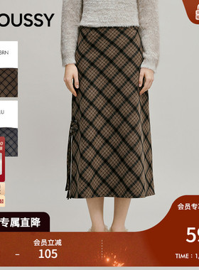 MOUSSY 2026早春新品复古格纹撞色直筒开衩半身裙女028IAA31-1031