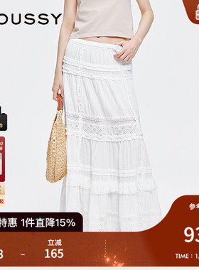 MOUSSY 2025早秋新品清新优雅镂空拼接半身长裙女028ISA31-1002