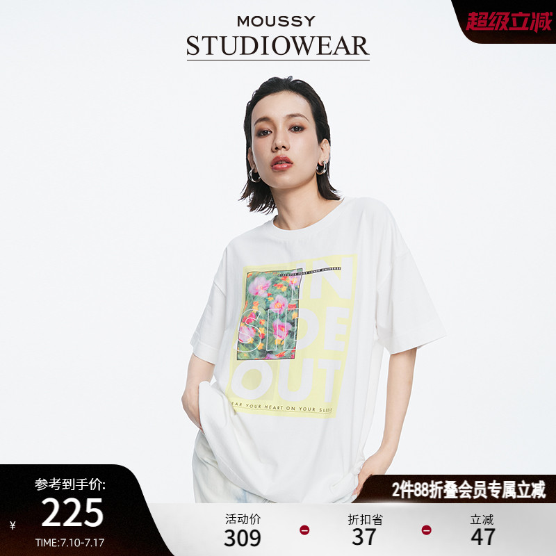 moussy休闲风创意印花短袖T恤