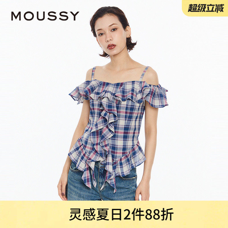 MOUSSY复古日系格纹吊带衬衫