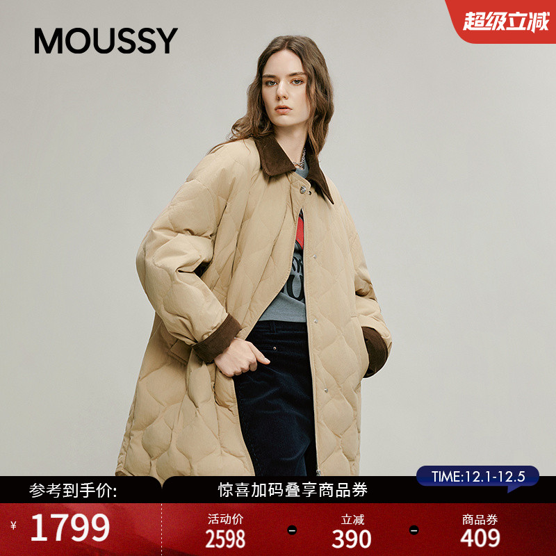 MOUSSY 2025冬季新品复古风撞色菱格90保暖羽绒服女028IAC30-1124