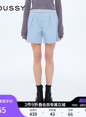 MOUSSY 春季新品随性经典竖条纹休闲裤捏褶短裤028ISZ30-0291