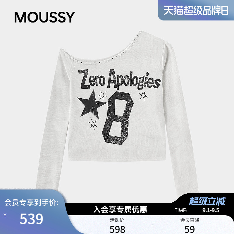 MOUSSY 2026秋季新品Y2K千禧风星星数字印花长袖T恤028JAA90-1977图片