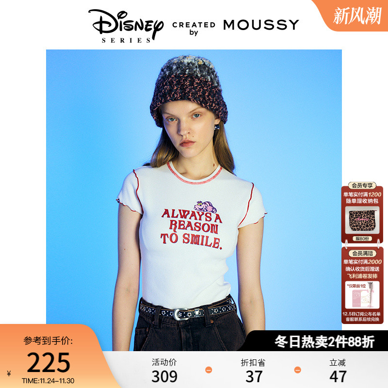MOUSSY 秋季新品迪士尼联名爱丽丝花边短袖T恤010HA890-0741