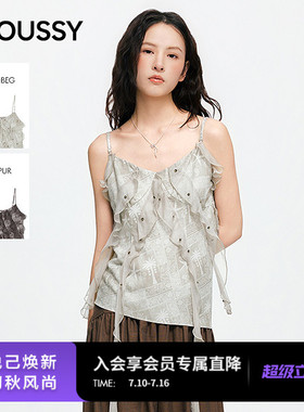 MOUSSY 2026夏季新品波西米亚辣妹风飘带印花吊带衫028JSZ30-1077
