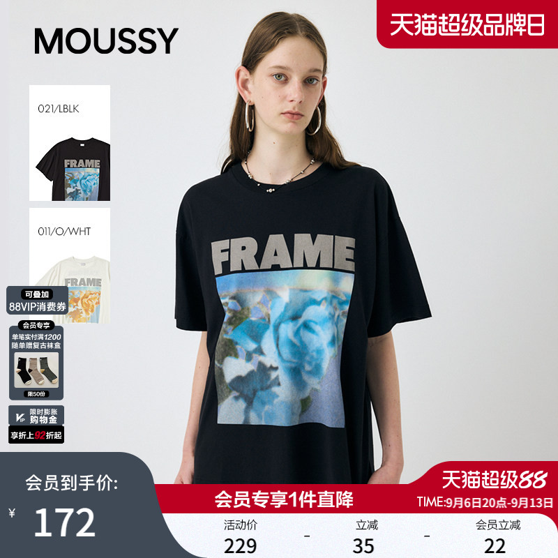 MOUSSY春季新品休闲风Oversize花卉字母印花T恤010IA490-5491图片