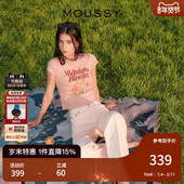T恤028ISQ90 MOUSSY 早秋复古玫瑰印花正肩短袖 4211