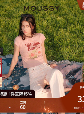 MOUSSY 早秋复古玫瑰印花正肩短袖T恤028ISQ90-4211
