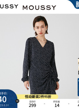 MOUSSY 春季新品优雅淑女波点茶歇裙捏褶连衣裙028HS930-0040