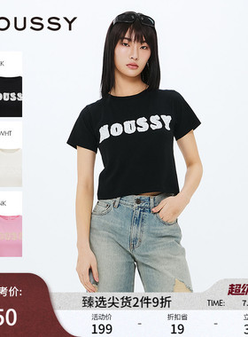 MOUSSY春季新品蕾丝LOGO刺绣基础款三色短袖T恤010ISL90-2211