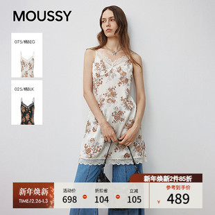 3011 复古蕾丝边抽绳褶皱吊带连衣裙028IA233 MOUSSY 2025早秋新品