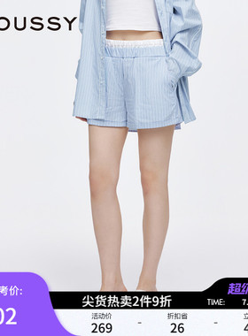 MOUSSY 夏季新品双腰头慵懒感条纹休闲短裤女028ISA31-0002