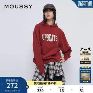 街头大LOGO印花连帽卫衣女028HAA90 MOUSSY 美式 新品 2841 春季