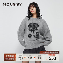 MOUSSY 秋季新品复古提花玫瑰图圆领针织衫毛衣028IAZ70-1022
