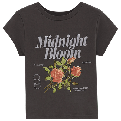 MOUSSY复古玫瑰字母正肩短袖T恤