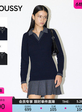 MOUSSY 春季新品学院风撞色假两件百褶连衣裙010IA373-6971