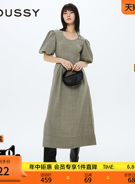 MOUSSY 春季法式优雅甜美泡泡袖系带连衣裙010HS233-0141