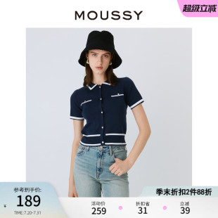 MOUSSY 0040 小香风淑女通勤OL感撞色翻领设计短袖 小上衣028GSG70