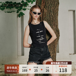 背心028HSZ90 MOUSSY Y2K千禧辣妹破洞印花无袖 新品 1671 夏季