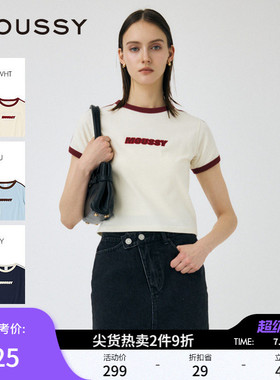 MOUSSY 夏季新品简约通勤字母刺绣撞色短袖T恤010IS490-4271