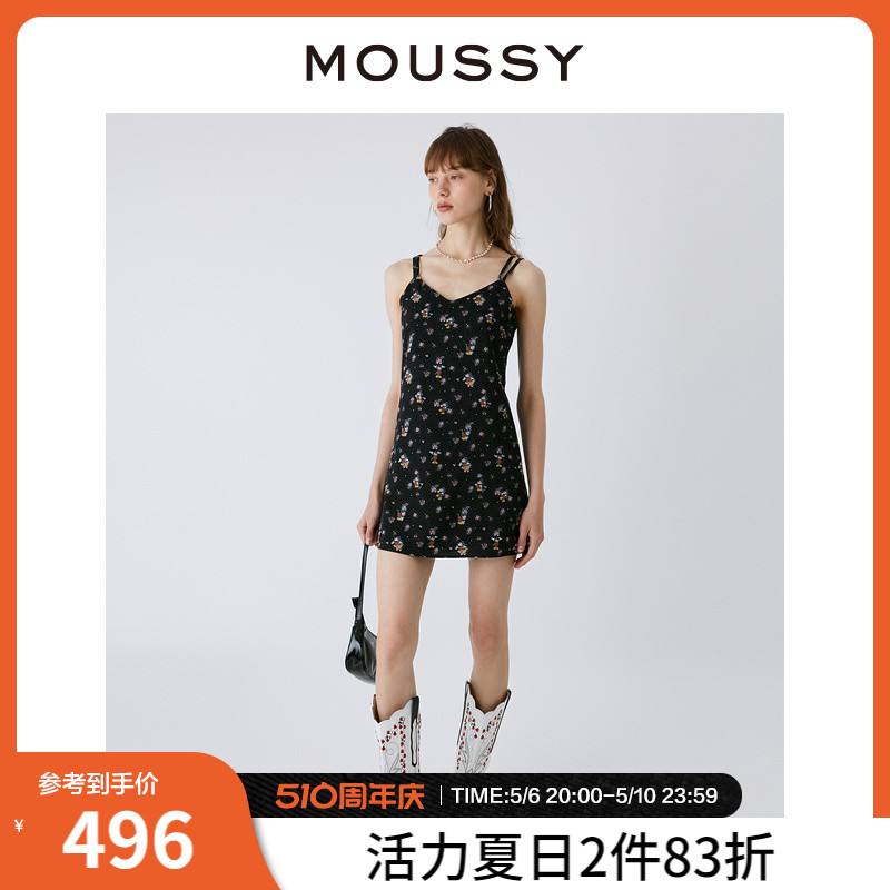 moussy花卉吊带迷你连衣裙