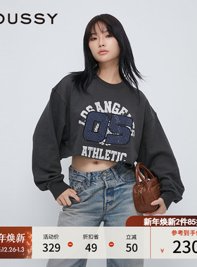 MOUSSY 冬季新品remake做旧裂缝印花卷边卫衣女010HAL90-7601