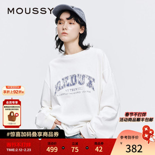 MOUSSY早秋新品美式学院风做旧印花长袖T恤女028IAZ90-1010