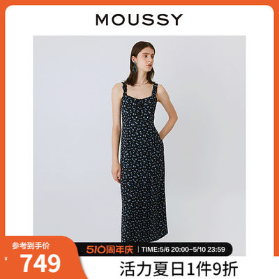 moussy度假风碎花吊带休闲连衣裙