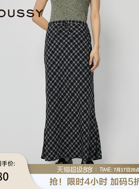 MOUSSY 春季新品复古文艺风经典格纹长款半身裙028ISZ30-3011