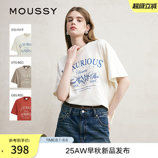 T恤女028ISZ90 MOUSSY 复古感字母印花宽松短袖 2025夏季 0561 新品