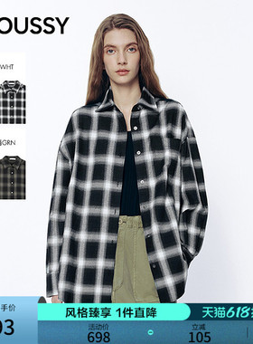 MOUSSY 2026春季新品韩系复古风格子宽松衬衫外套女028JSA30-1023