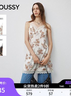 MOUSSY 早春新品复古蕾丝边抽绳褶皱吊带连衣裙028IA233-3011