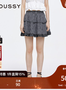 MOUSSY 秋季新品甜美木耳边格子蓬蓬裙半身裙女028ISA31-0008