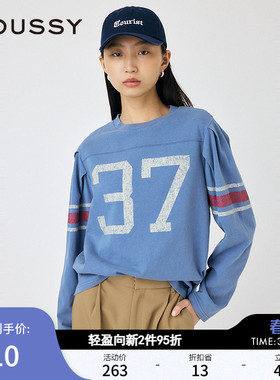 MOUSSY 春季新品撞色运动感宽松圆领长袖T恤女010ISL90-1311