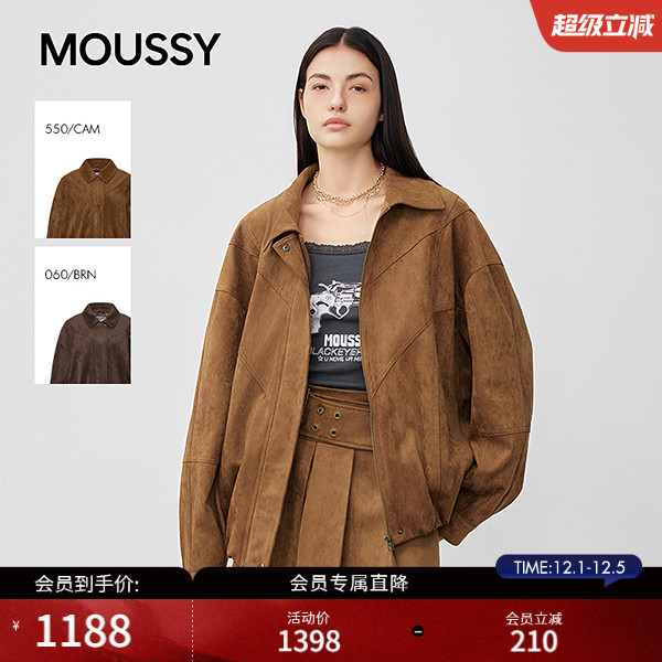 MOUSSY2025秋季新品复古文艺风宽松翻领夹克外套女028IAA30-1032